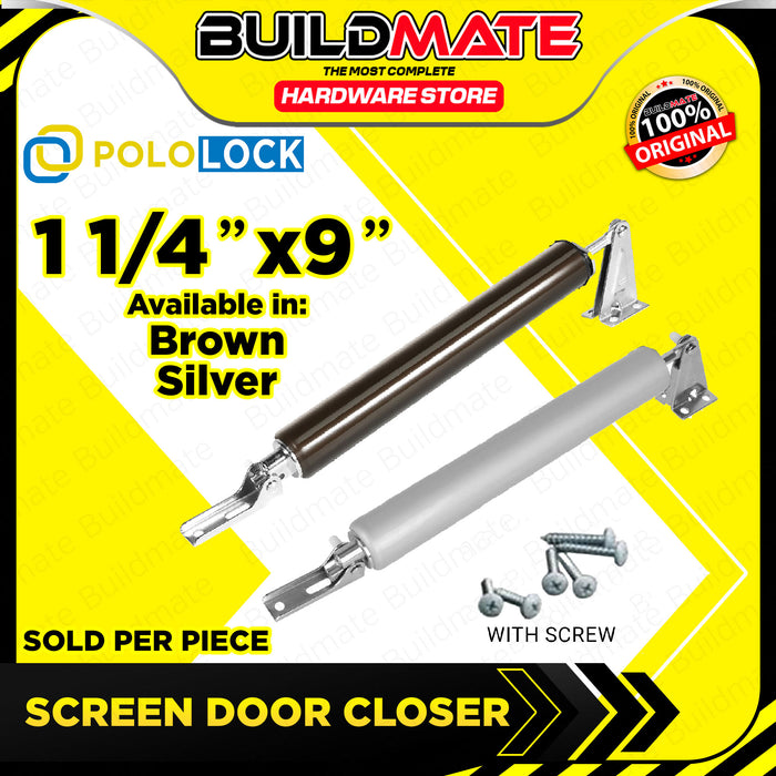 BUILDMATE Pololock Pneumatic Screen Door Closer Silver / Brown Tube Type Swing Soft Closing Aluminum with Screw PL88100 / PL88007