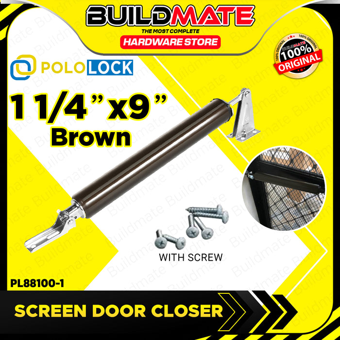 BUILDMATE Pololock Pneumatic Screen Door Closer Silver / Brown Tube Type Swing Soft Closing Aluminum with Screw PL88100 / PL88007