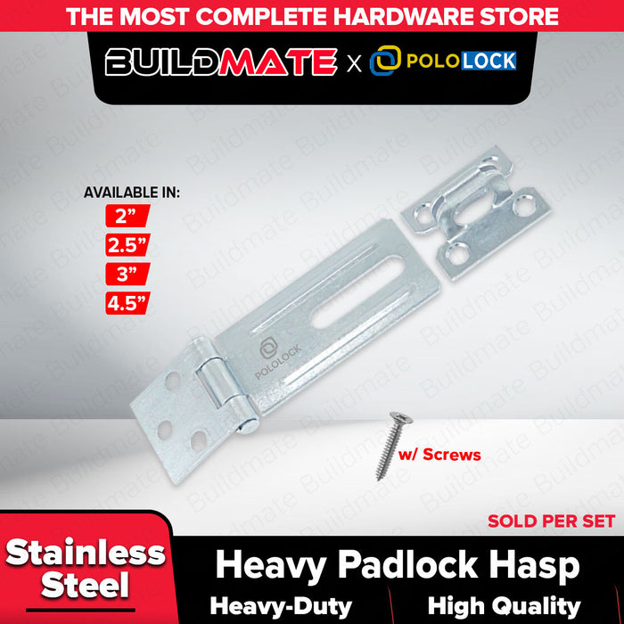 BUILDMATE x POLOLOCK Heavy-Duty Padlock Hasp 2” / 2.5” / 3”/4.5"– Stainless Steel Lock Hinge for Doors, Gates & Cabinets