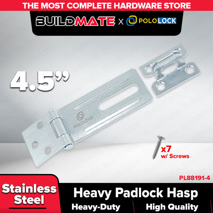 BUILDMATE x POLOLOCK Heavy-Duty Padlock Hasp 2” / 2.5” / 3”/4.5"– Stainless Steel Lock Hinge for Doors, Gates & Cabinets