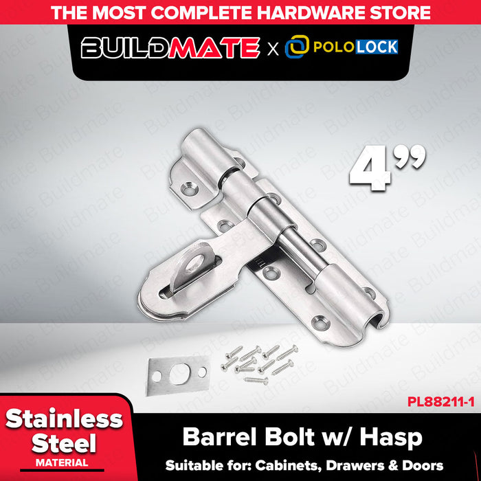 BUILDMATE x POLOLOCK Stainless Barrel Bolt W/Hasp 4,6,8,10