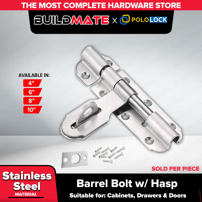 BUILDMATE x POLOLOCK Stainless Barrel Bolt W/Hasp 4,6,8,10