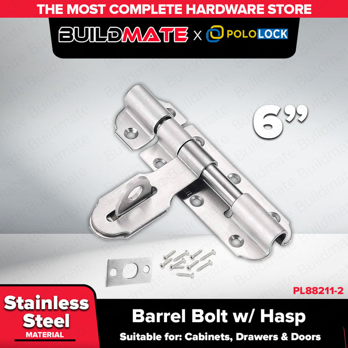 BUILDMATE x POLOLOCK Stainless Barrel Bolt W/Hasp 4,6,8,10