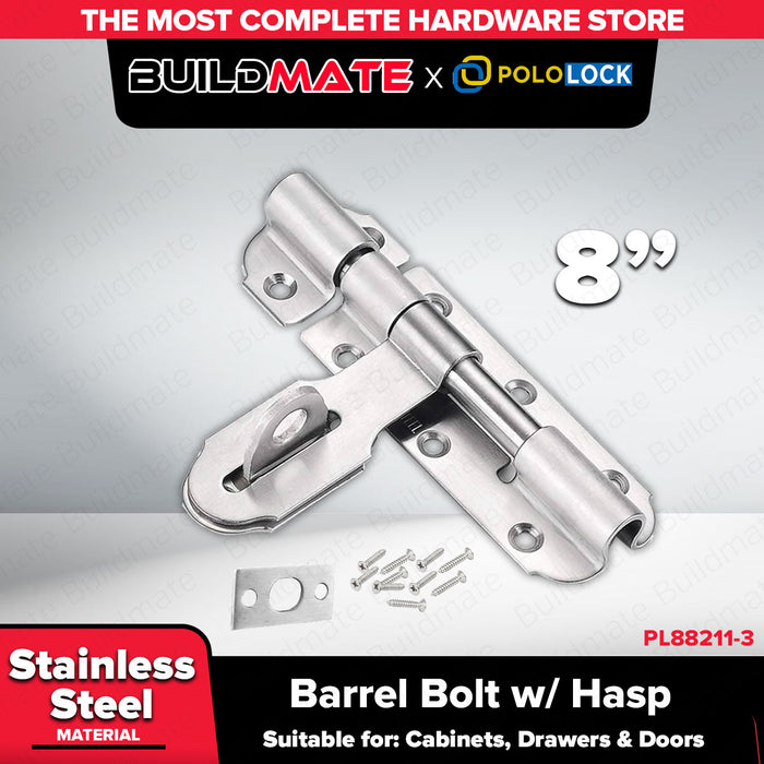 BUILDMATE x POLOLOCK Stainless Barrel Bolt W/Hasp 4,6,8,10