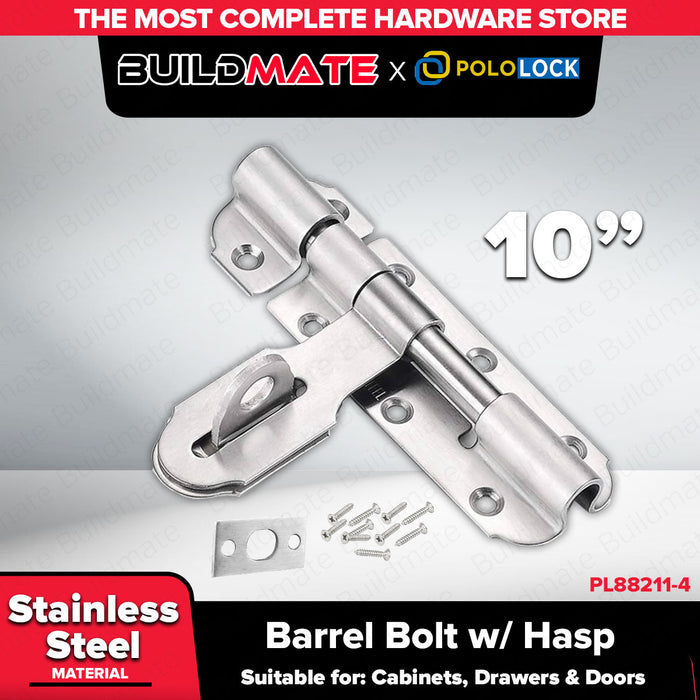 BUILDMATE x POLOLOCK Stainless Barrel Bolt W/Hasp 4,6,8,10