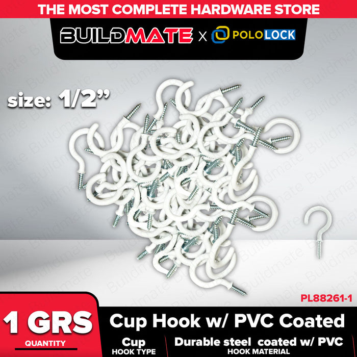 BUILDMATE x POLOLOCK Cup Hook with PVC Coating ½", ⅝", ¾", ⅞", 1", 1-¼", 1-½", 2" | Durable Wall & Ceiling Hook