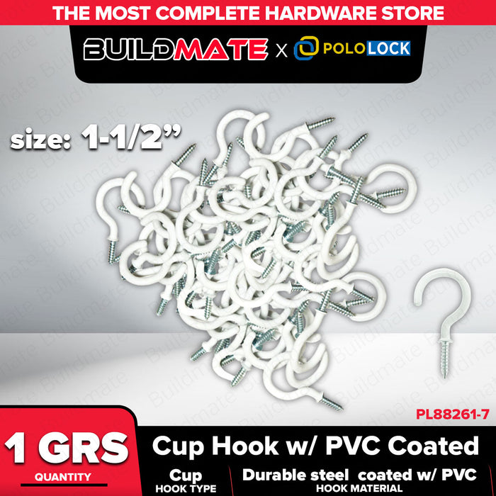 BUILDMATE x POLOLOCK Cup Hook with PVC Coating ½", ⅝", ¾", ⅞", 1", 1-¼", 1-½", 2" | Durable Wall & Ceiling Hook