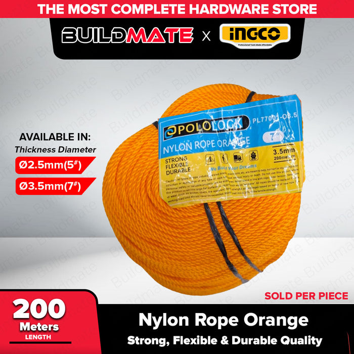 POLOLOCK 2.5/3.5mm Nylon Rope Orange for Construction, Outdoor, Tents PL66370-04 PL66370-06 | BUILDMATE