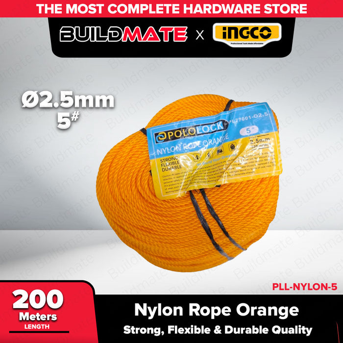 POLOLOCK 2.5/3.5mm Nylon Rope Orange for Construction, Outdoor, Tents PL66370-04 PL66370-06 | BUILDMATE