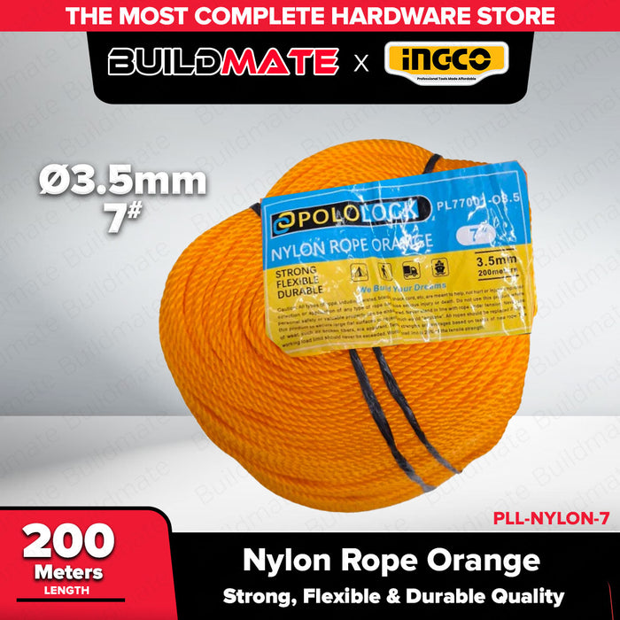POLOLOCK 2.5/3.5mm Nylon Rope Orange for Construction, Outdoor, Tents PL66370-04 PL66370-06 | BUILDMATE