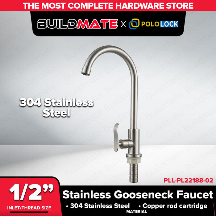 Buildmate x Pololock Gooseneck Sink Faucet 1/2" Round/Square 304 Stainless Steel Matte Black PLL-PL22188