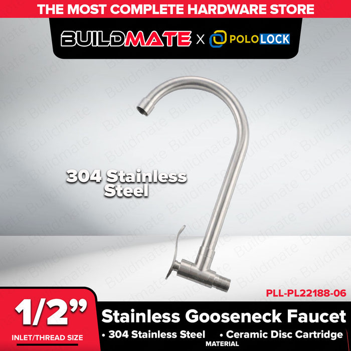 Buildmate x Pololock Wall-Mounted Gooseneck Faucet 1/2" 304 Stainless Steel/Matte Black PLL-PL22188