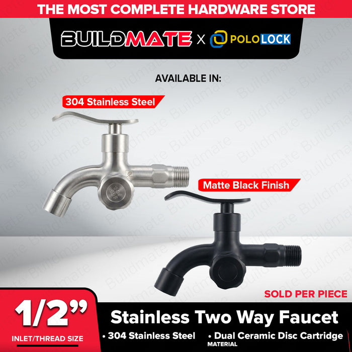 Buildmate x Pololock Two-Way Faucet 1/2" 304 Stainless Steel/Matte Black Dual Ceramic Cartridge PL22188