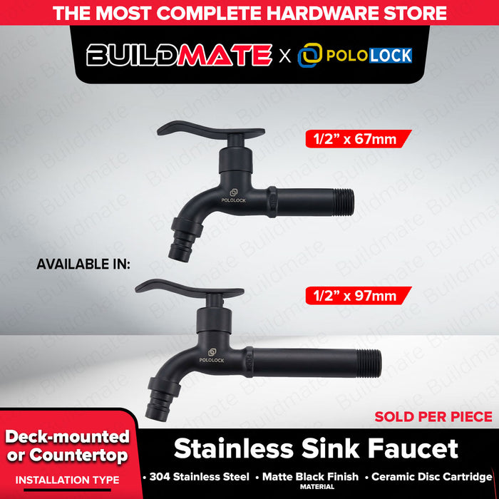Buildmate x Pololock Matte Black Stainless Sink Faucet 1/2" x 67mm/97mm 304 Steel PL22188