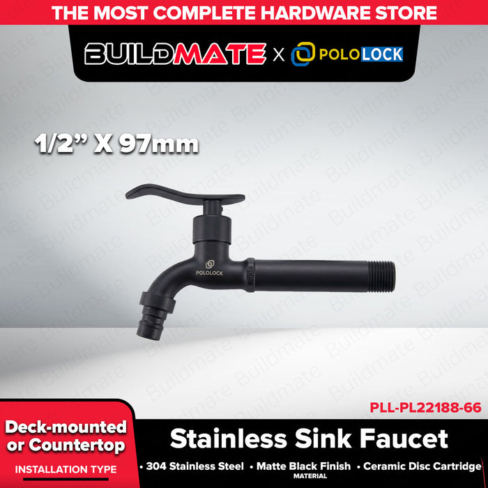 Buildmate x Pololock Matte Black Stainless Sink Faucet 1/2" x 67mm/97mm 304 Steel PL22188
