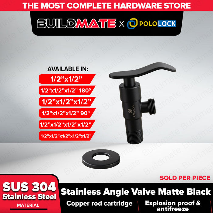 Buildmate x Pololock Matte Black Stainless Angle Valve 1/2" 1-4 Outlets 304 Steel PL22188-67-72