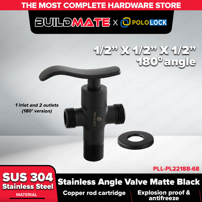 Buildmate x Pololock Matte Black Stainless Angle Valve 1/2" 1-4 Outlets 304 Steel PL22188-67-72