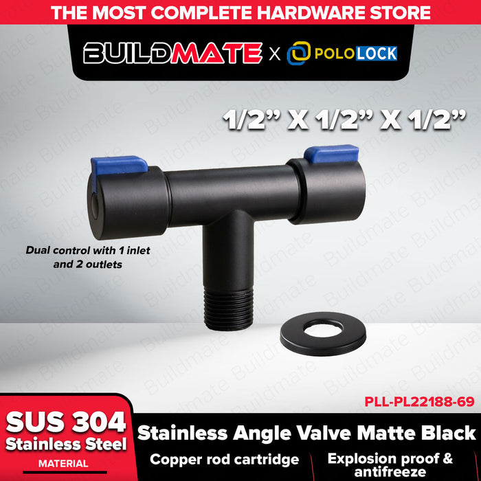 Buildmate x Pololock Matte Black Stainless Angle Valve 1/2" 1-4 Outlets 304 Steel PL22188-67-72