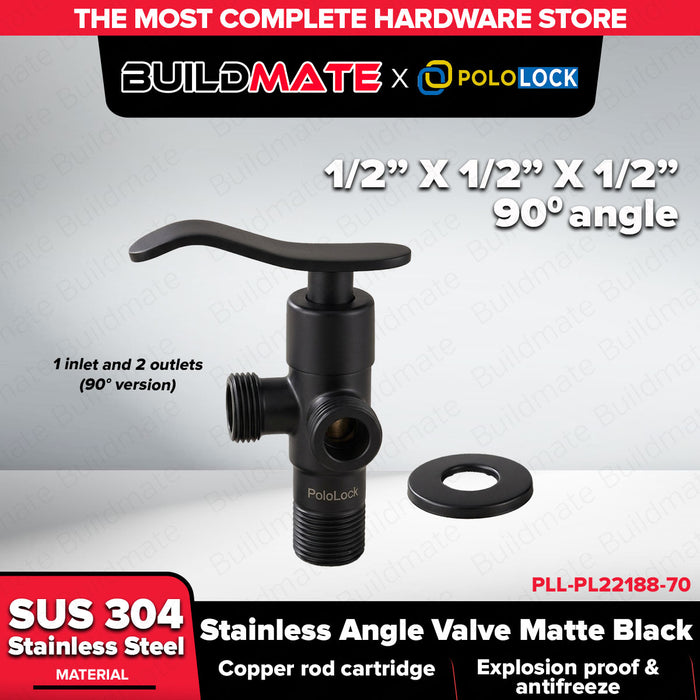 Buildmate x Pololock Matte Black Stainless Angle Valve 1/2" 1-4 Outlets 304 Steel PL22188-67-72
