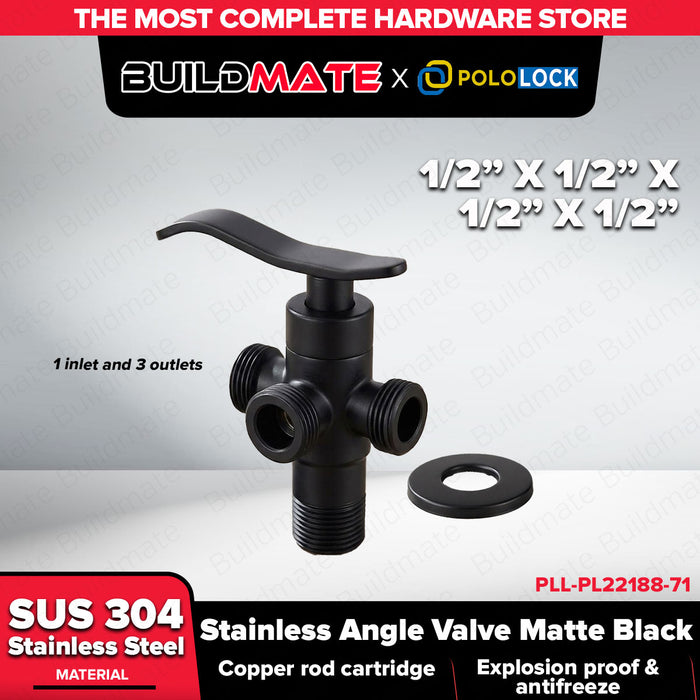 Buildmate x Pololock Matte Black Stainless Angle Valve 1/2" 1-4 Outlets 304 Steel PL22188-67-72