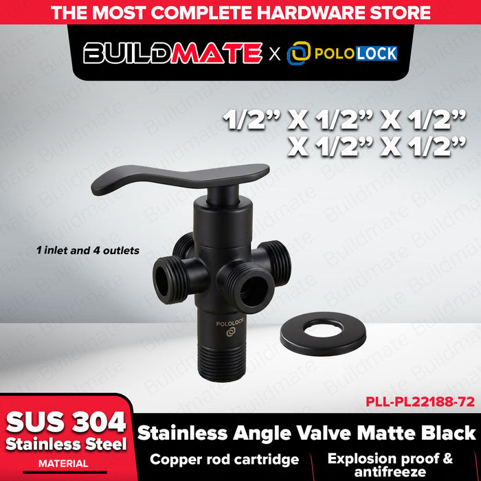 Buildmate x Pololock Matte Black Stainless Angle Valve 1/2" 1-4 Outlets 304 Steel PL22188-67-72