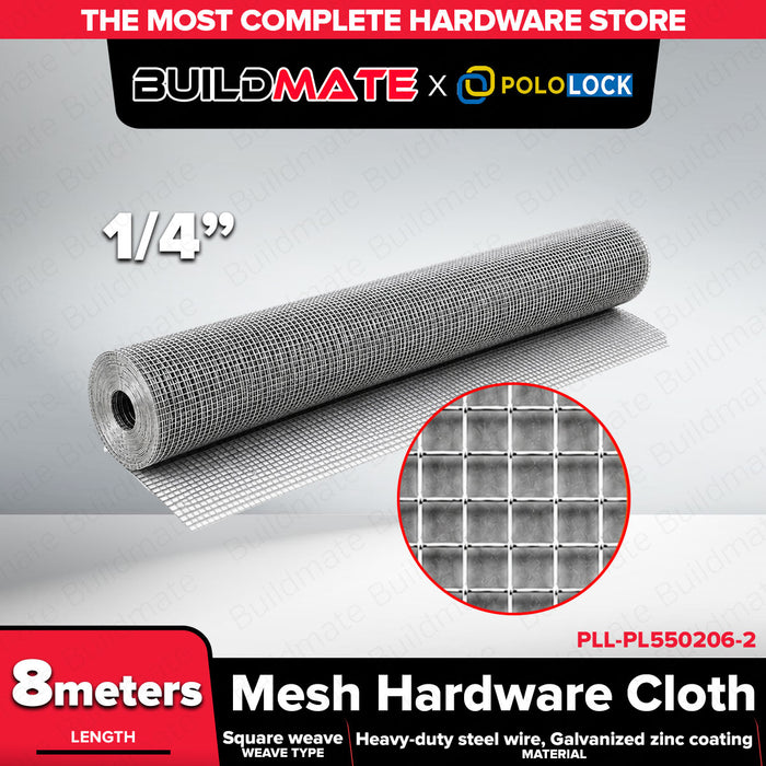 Buildmate x Pololock Mesh Hardware Cloth 1/8"-1/4" Heavy-Duty Galvanized Steel Wire 8-9M PL550206