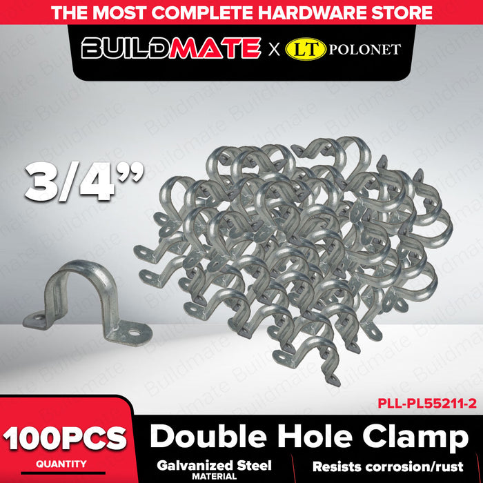 Buildmate x Pololock Double Hole Pipe Clamp Galvanized Steel 1/2in 3/4in 1in 100pcs/SET