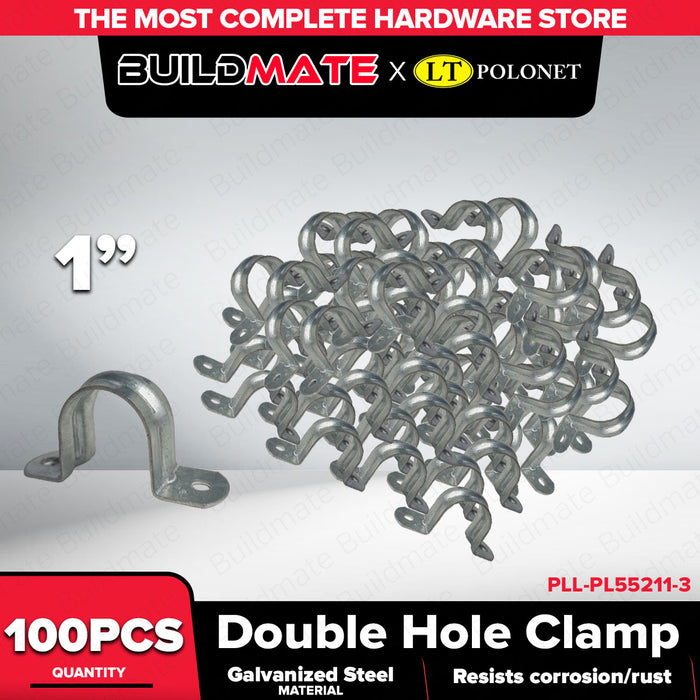 Buildmate x Pololock Double Hole Pipe Clamp Galvanized Steel 1/2in 3/4in 1in 100pcs/SET