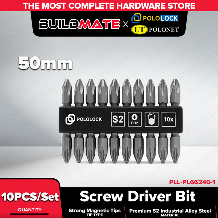 Buildmate x Pololock Screwdriver Bit Set 50mm & 65mm 10pcs S2 Steel PL66240