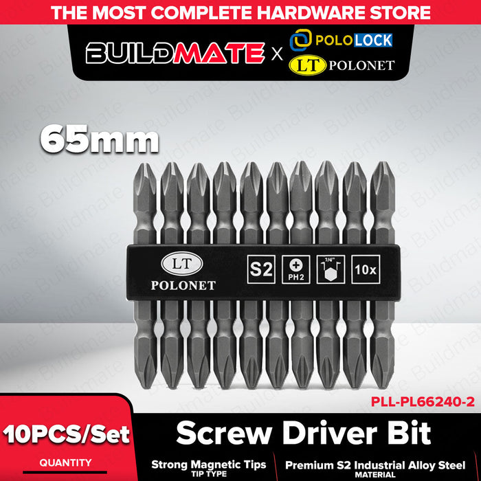 Buildmate x Pololock Screwdriver Bit Set 50mm & 65mm 10pcs S2 Steel PL66240