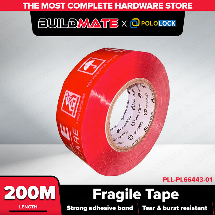 Buildmate x Pololock Fragile Tape 200M Strong Adhesive Tear-Resistant White/Red PL66443