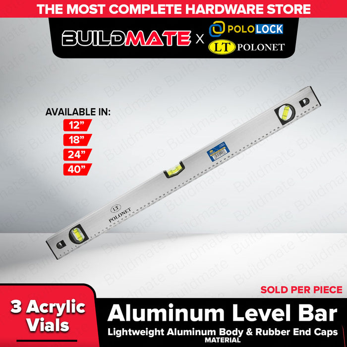 Buildmate x Pololock by Polonet Aluminum Level Bar 12"-40" 3 Vials PL66451