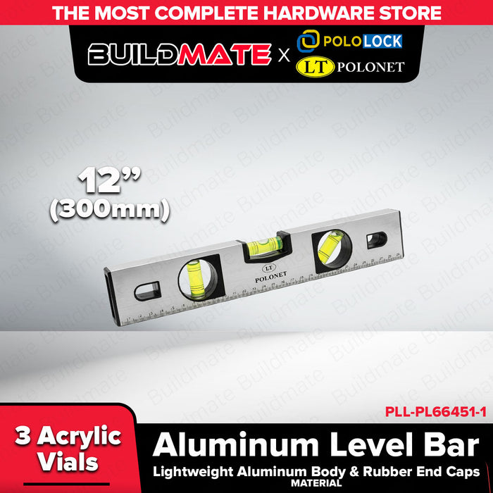 Buildmate x Pololock by Polonet Aluminum Level Bar 12"-40" 3 Vials PL66451