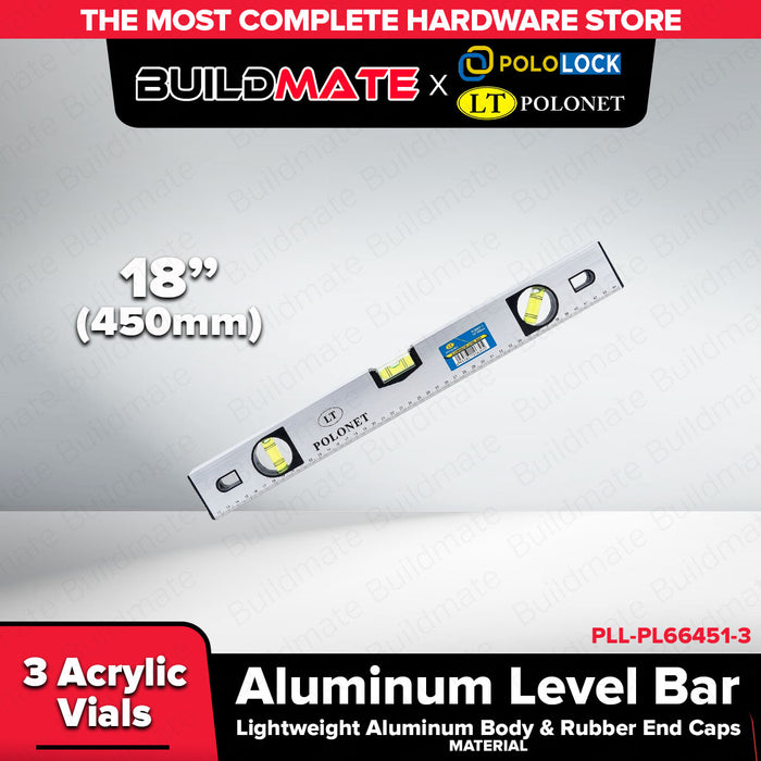 Buildmate x Pololock by Polonet Aluminum Level Bar 12"-40" 3 Vials PL66451