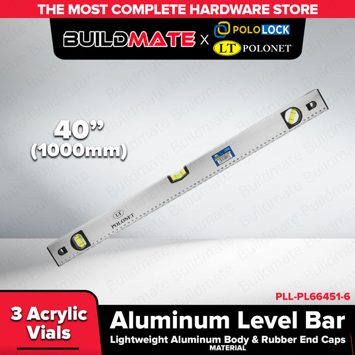 Buildmate x Pololock by Polonet Aluminum Level Bar 12"-40" 3 Vials PL66451