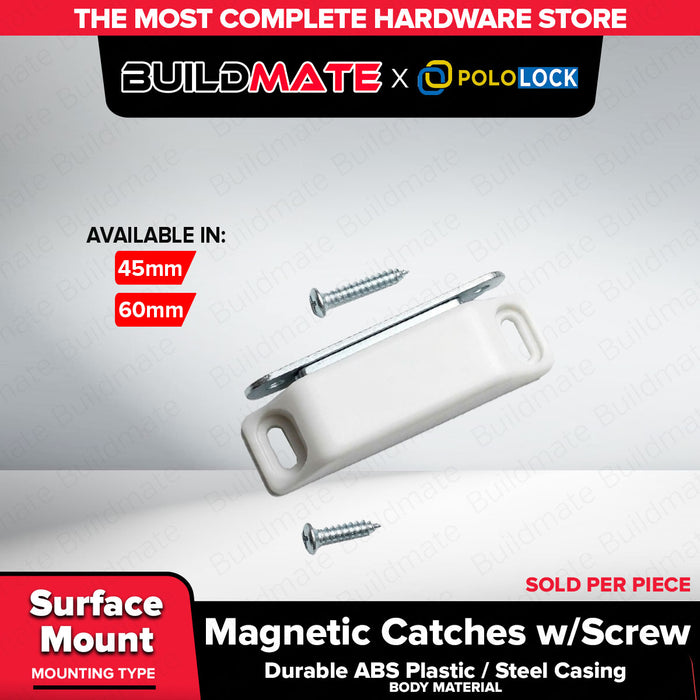 Buildmate x Pololock Magnetic Catches w/Screw 45mm/60mm White ABS Plastic Steel PL88290