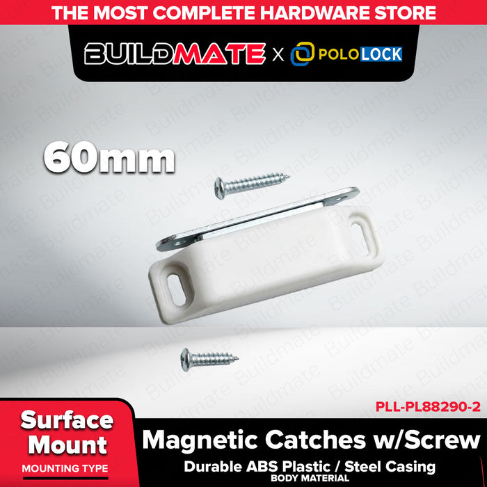 Buildmate x Pololock Magnetic Catches w/Screw 45mm/60mm White ABS Plastic Steel PL88290