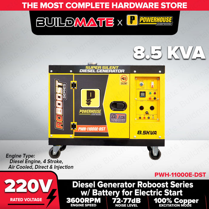 Buildmate x PowerHouse Roboost Diesel Generator 4–8.5KVA Electric Start 100% Copper PHI