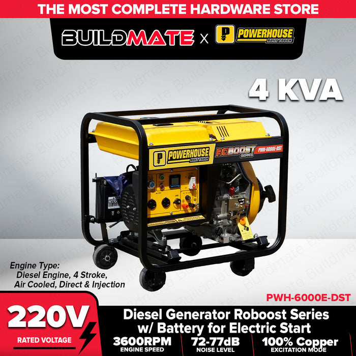 Buildmate x PowerHouse Roboost Diesel Generator 4–8.5KVA Electric Start 100% Copper PHI