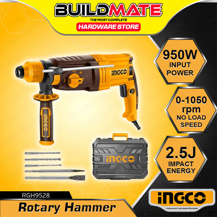 INGCO 950W SDS 28MM Rotary Hammer Drill w/ 3 Drills 2 Chisel and Case RGH9528 •IPT•
