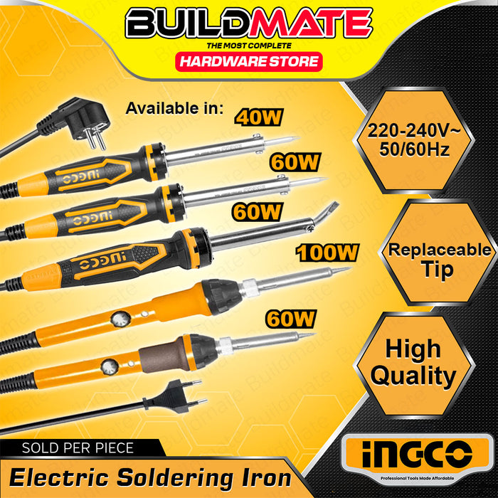 BUILDMATE Ingco Electric Soldering Iron 40W / 60W / 100W Straight / Flat Tip Head Electric Welding Iron Soldering Pen Hand Repair Tools - IHT
