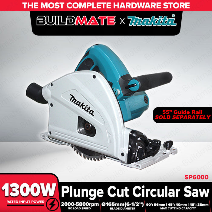 BUILDMATE Makita 1300W Plunge Cut Circular Saw Set SP6000 with 55" Inch Guide Rail Wood Cutting 1943685