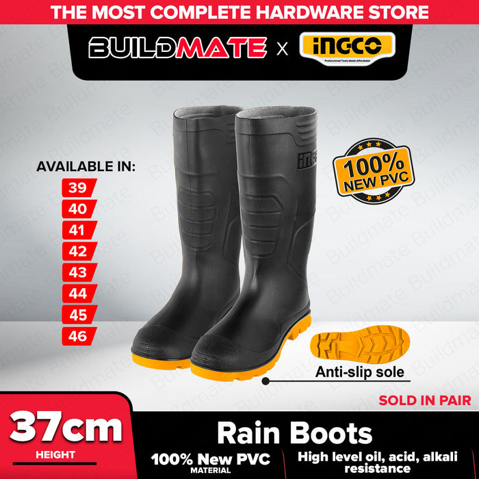 Buildmate x INGCO Rain Boots Virgin PVC | 37cm Height Anti-Slip Sole Durable Protective Footwear