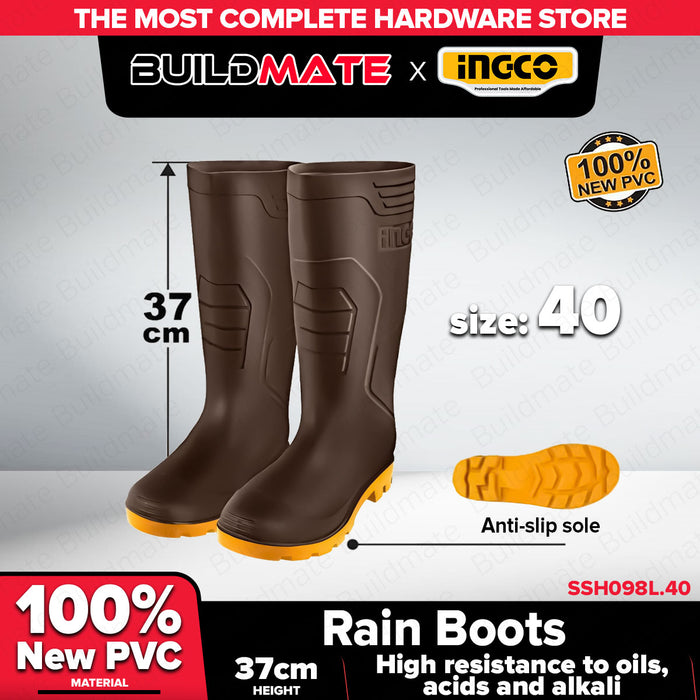 Buildmate x INGCO SSH098L Rain Boots | Brown PVC, Waterproof, Oil & Acid Resistant 39-41 IHT