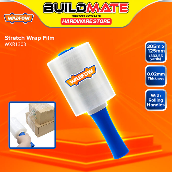 BUILDMATE Wadfow Stretch Wrap Film 305mm x 125mm with Rolling Handles Transparent Plastic Shrink Wrap Packaging Film WXR1303 - WHT