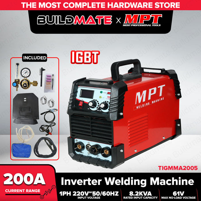 MPT TIG/MMA Inverter Welding Machine 200AMP (W/ Argon Reg) TIGMMA2005 PT • MOST PROFESSIONAL TOOLS •