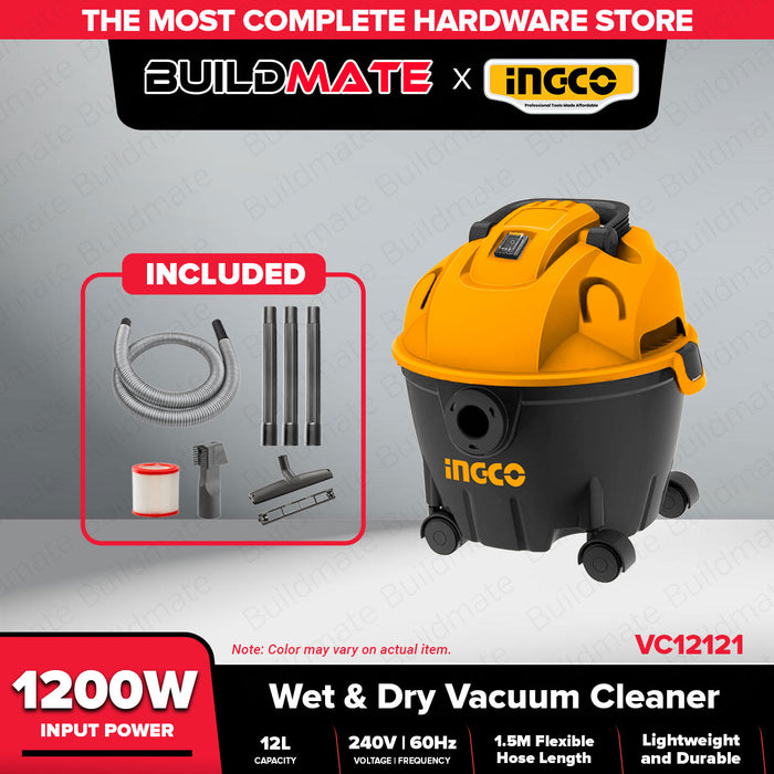 INGCO 1200W Wet & Dry Vacuum Cleaner 12L Capacity Household Floor Cleaning Tools Wet/Dry Vacuum Cleaner VC12121 •BUILDMATE• IPT