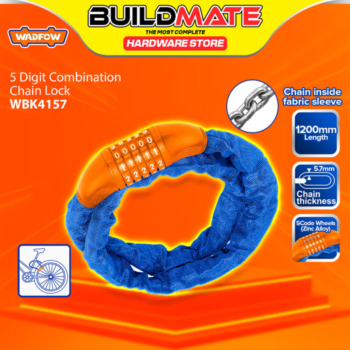 BUILDMATE Wadfow Bicycle Chain Lock Key Based / Keyless 5-Digit Combination Anti-theft Heavy Duty Security Bike Chain Lock SOLD PER PIECE - WHT