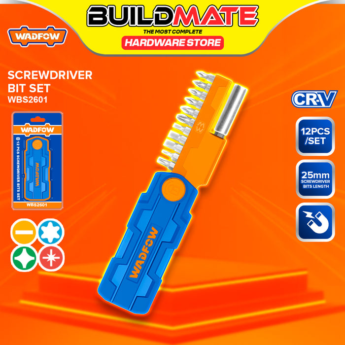 BUILDMATE Wadfow 12pcs Screwdriver Bits Set with Holder Quick Change Magnetic Cr-V Multi-Bit / S2 Phillips Impact Screw Bit Kit - WHT