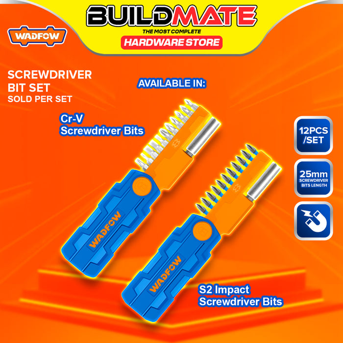 BUILDMATE Wadfow 12pcs Screwdriver Bits Set with Holder Quick Change Magnetic Cr-V Multi-Bit / S2 Phillips Impact Screw Bit Kit - WHT